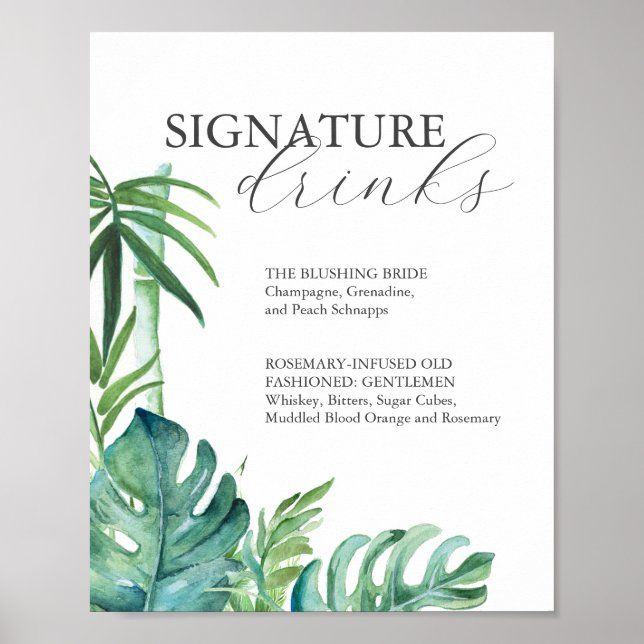 Affiche Signature Boissons 8x10 Mariage tropical (Devant)