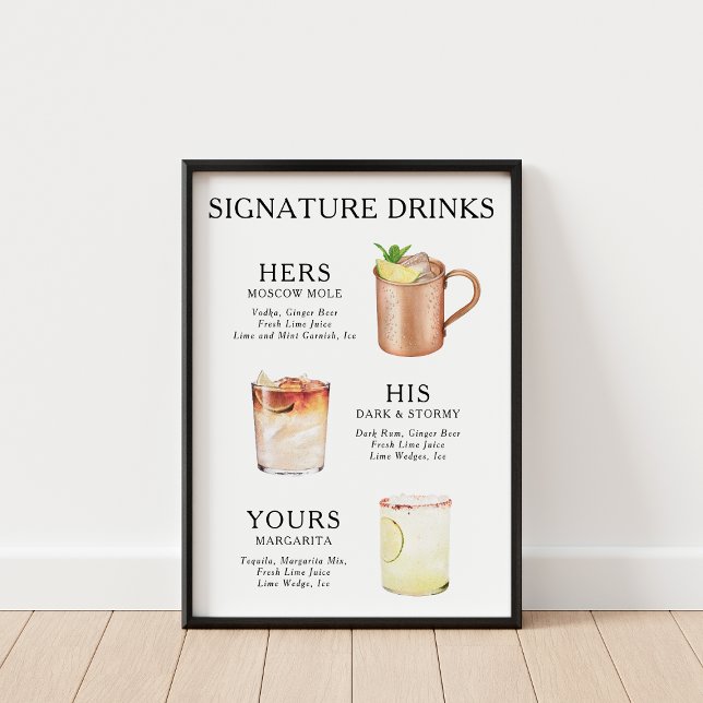 Affiche Signature Boissons Cocktail Mariage (Créateur téléchargé)