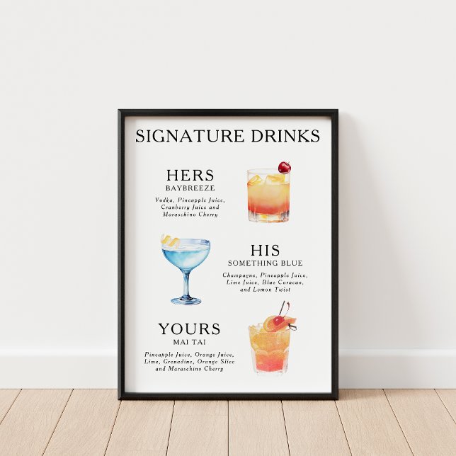 Affiche Signature Boissons Cocktail Mariage (Créateur téléchargé)