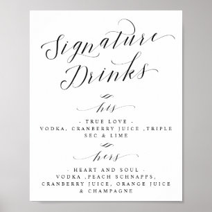 Affiche Signature Boissons Cocktails Bar Mariage Menu Sign