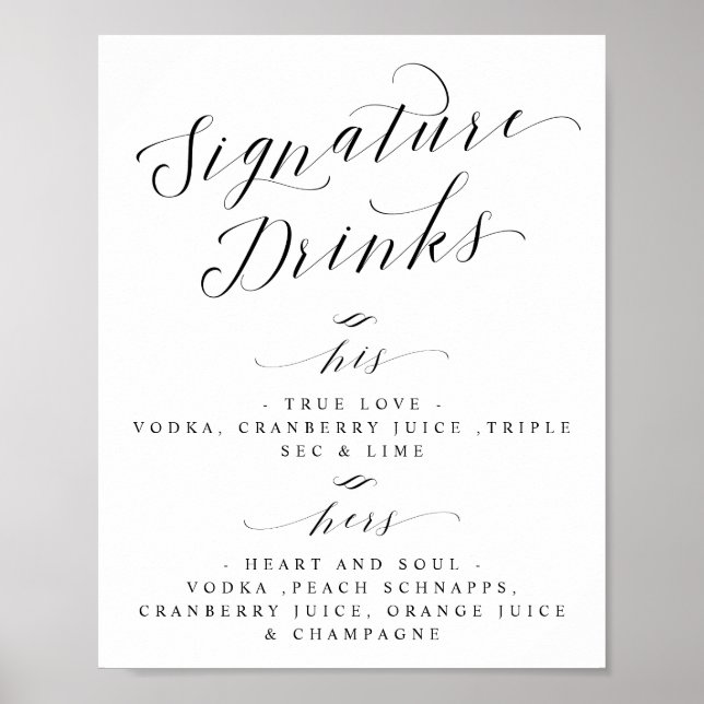 Affiche Signature Boissons Cocktails Bar Mariage Menu Sign (Devant)