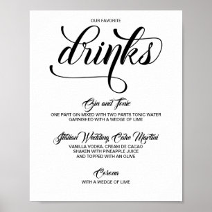 Affiche Signature Boissons Cocktails Signal Mariage - Noir