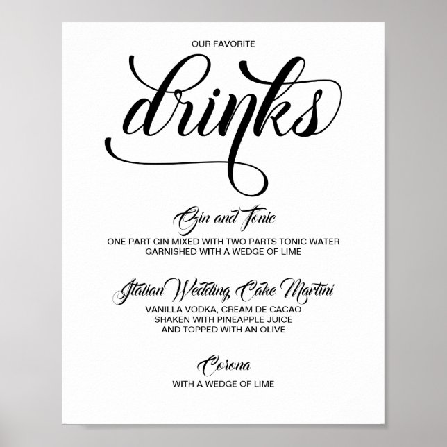 Affiche Signature Boissons Cocktails Signal Mariage - Noir (Devant)