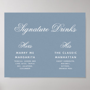 Affiche Signature Boissons Dusty Blue Simple Mariage Signa