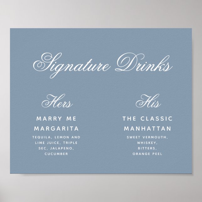 Affiche Signature Boissons Dusty Blue Simple Mariage Signa (Devant)