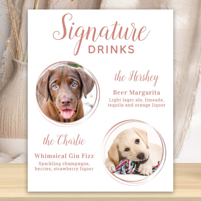 Affiche Signature Boissons Elegant Rose Gold Pet Mariage (Créateur téléchargé)