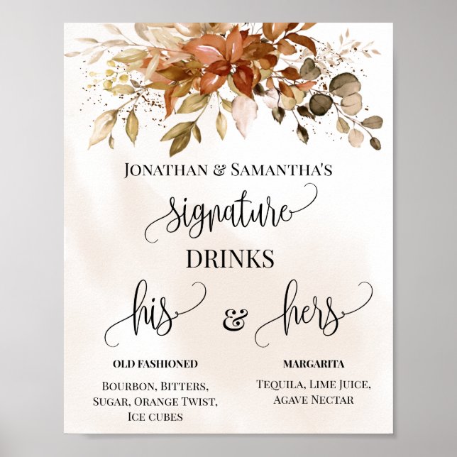 Affiche Signature Boissons Mariage Automne Automne Eucalyp (Devant)