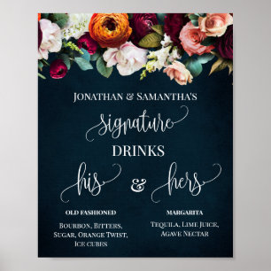 Affiche Signature Boissons Mariage Fleurs de vin Panneau d