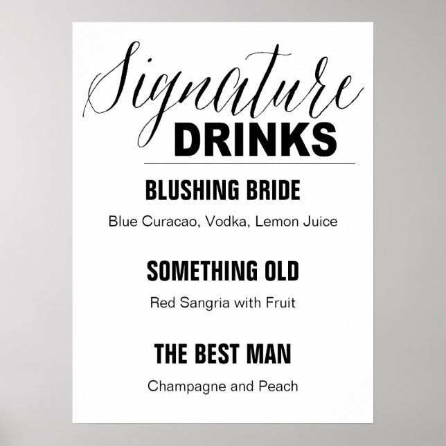Affiche Signature Boissons Mariage signe noir et blanc (Devant)