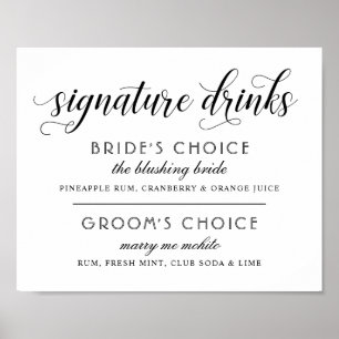 Affiche Signature Boissons Moderne Mariage noir et blanc