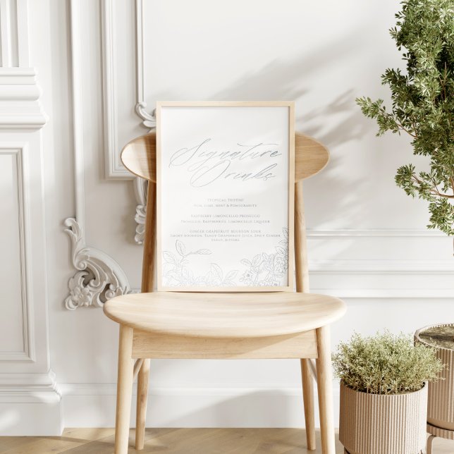 Affiche Signature Boissons Moderne Vintage Mariage bleu (Créateur téléchargé)