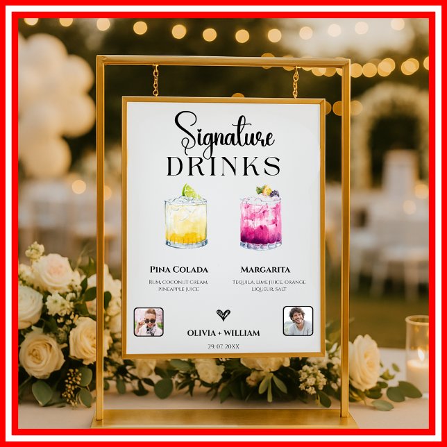 Affiche Signature Boissons Photo Mariage Bar Signer Élégan (Créateur téléchargé)