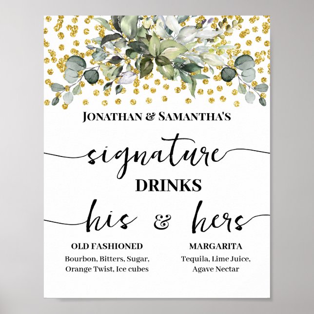 Affiche Signature Boissons Réception de mariage Eucalyptus (Devant)