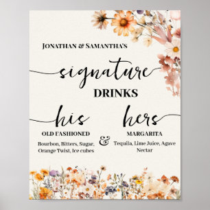 Affiche Signature Boissons Réception de mariage Fleur sauv