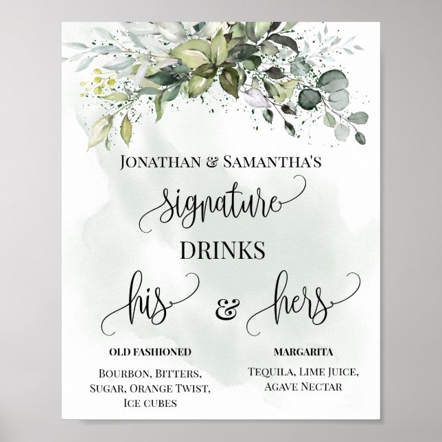 Affiche Signature Boissons Réception Mariage Eucalyptus Si (Devant)