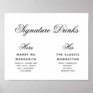 Affiche Signature Boissons Simple Noir & Blanc Mariage Sig