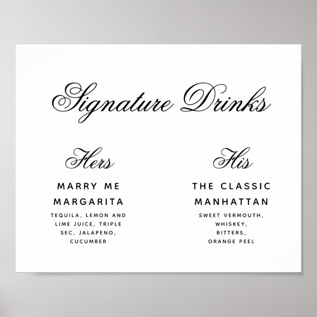 Affiche Signature Boissons Simple Noir & Blanc Mariage Sig (Devant)