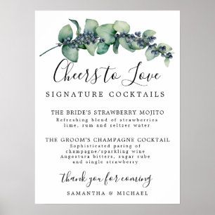 Affiche Signature botanique Cocktails Bar Mariage Panneau