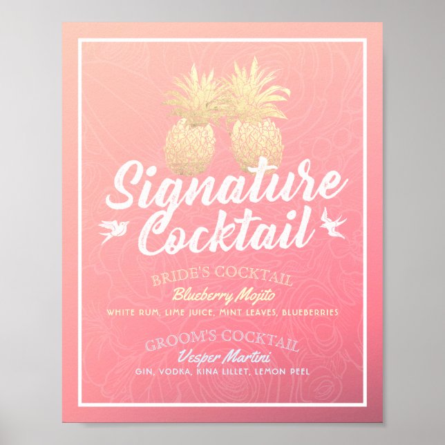 Affiche Signature Cocktail Boisson Menu Mariage Décor Post (Devant)
