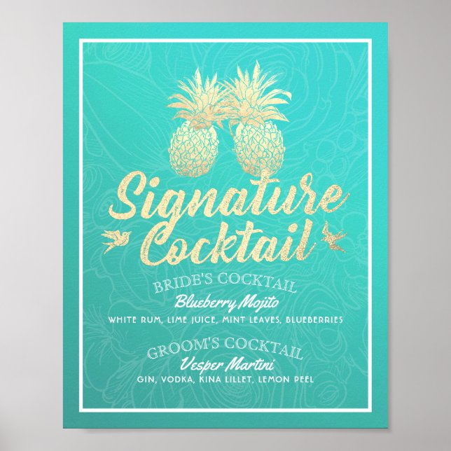 Affiche Signature Cocktail Boisson Menu Mariage Décor Post (Devant)