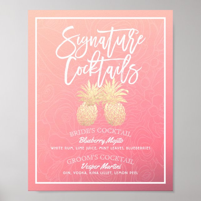 Affiche Signature Cocktail Boisson Menu Mariage Décor Post (Devant)