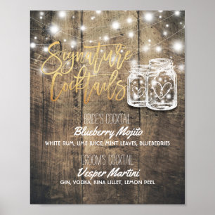 Affiche Signature Cocktail Boisson Menu Mariage Décor Sign