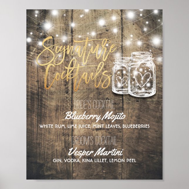Affiche Signature Cocktail Boisson Menu Mariage Décor Sign (Devant)
