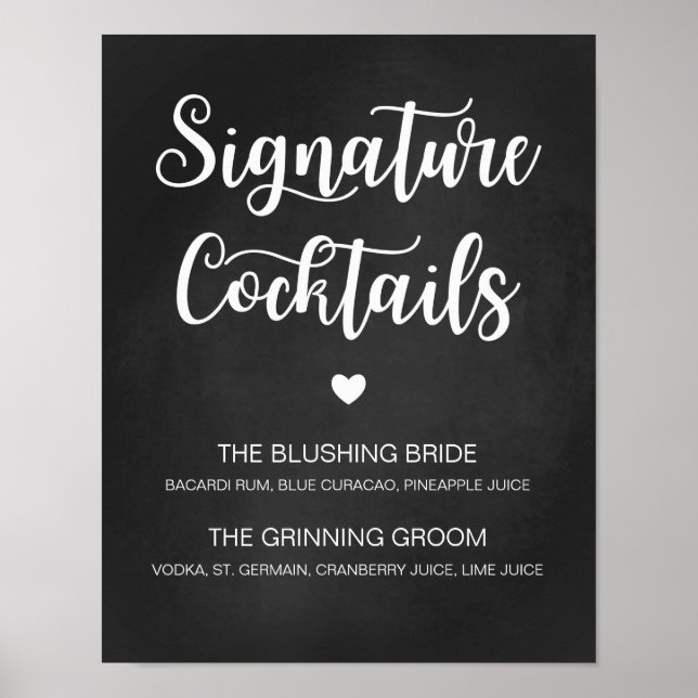 Affiche Signature Cocktail Mariage Signal Moderne Calligra (Devant)
