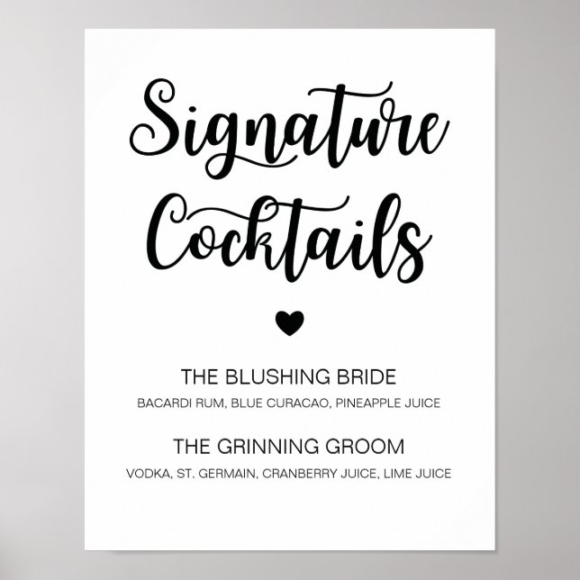 Affiche Signature Cocktail Mariage Signal Moderne Calligra (Devant)