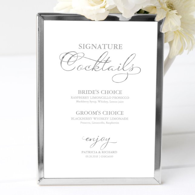 Affiche Signature Cocktails Argent Gold Mariage (Créateur téléchargé)