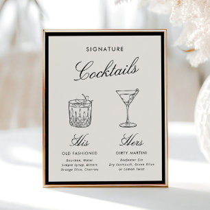 Affiche Signature Cocktails Classique Calligraphie Vieux A