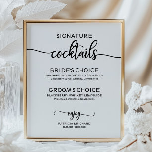 Affiche Signature Cocktails Élégant Script Mariage Signal