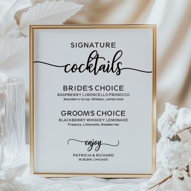 Affiche Signature Cocktails Élégant Script Mariage Signal (Créateur téléchargé)