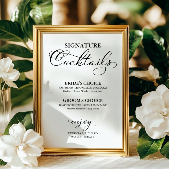 Affiche Signature Cocktails Élégant signe de mariage (Créateur téléchargé)