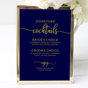 Affiche Signature Cocktails Gold Navy Mariage Bleu