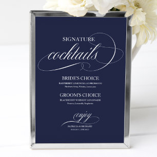 Affiche Signature Cocktails Panneau Mariage bleu marine