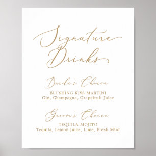 Affiche Signature de calligraphie or Delicate Boissons