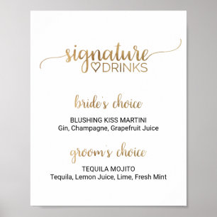 Affiche Signature de calligraphie or simple Boissons Signa