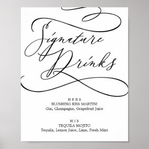 Affiche Signature de calligraphie romantique Boissons