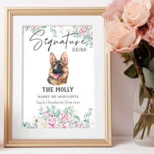 Affiche Signature de chien berger allemand Signet boisson