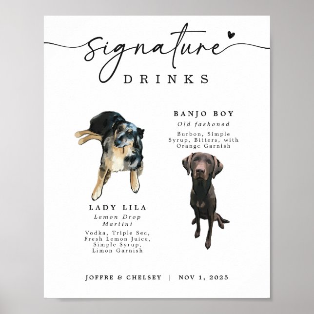 Affiche Signature Drinks Pet Wedding Bar Sign (Devant)