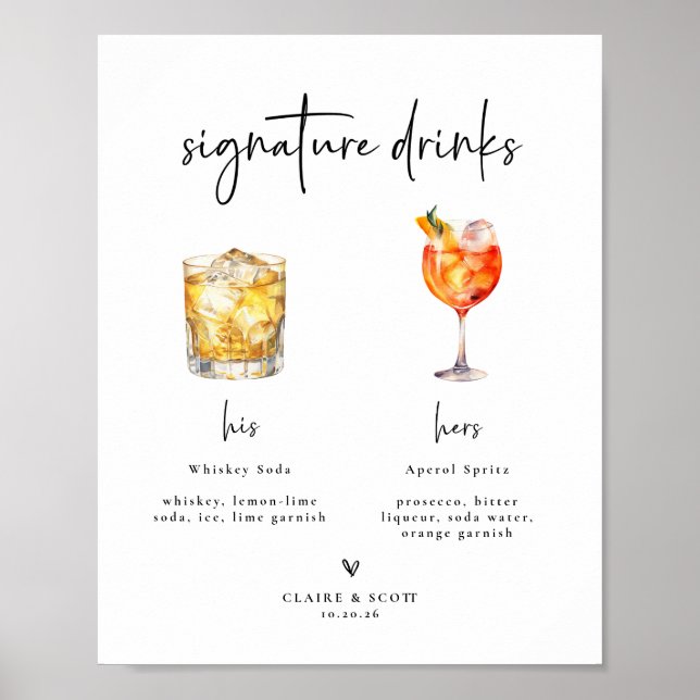 Affiche Signature Drinks Wedding Bar Sign (Devant)
