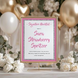 Affiche Signature du cadre en argent Glittery Mocktail ros