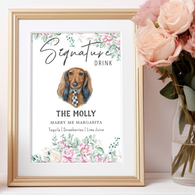 Affiche Signature du Mariage Dachshund long Haired Boire (Créateur téléchargé)