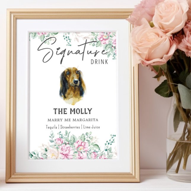 Affiche Signature du Mariage Dachshund long Haired Boire (Créateur téléchargé)