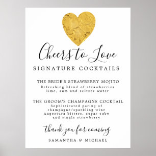 Affiche Signature Gold Heart Cocktails Mariage Bar Signal