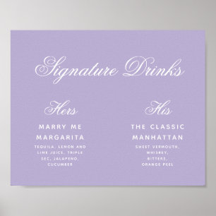 Affiche Signature Lavender Boissons Calligraphie Mariage S