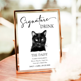 Affiche Signature Mariage de chat noir Signet boisson