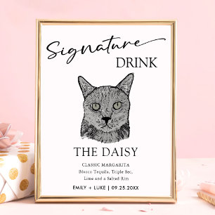 Affiche Signature Mariage de chat noir Signet boisson