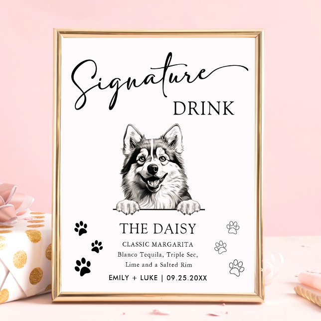 Affiche Signature Mariage de Chien Pomsky Signet boisson (Créateur téléchargé)
